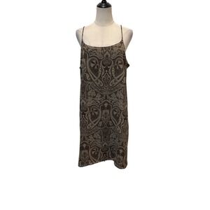 Vtg 90s Old Navy Slip Dress Sz 16 Brown Paisley Boho Grunge Fairy